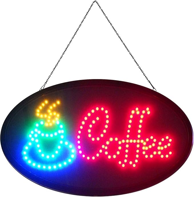 LED SIGN COFFEE FLASHING Bright Animated POWERFUL NEON HANGING CHAIN FRONT SHOP DISPLAY 45cm x 25cm x 2cm