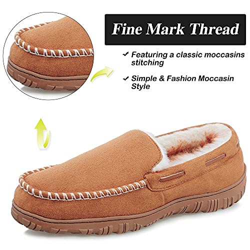 festooning Mens Slippers Moccasins Slip on Memory Foam House Slipper Shoes Beige Size 9