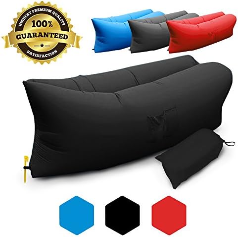 Inflatable Lounger Hangout Beach Laybag Nylon External Internal PVC Waterproof Air Bag, Inflates in Seconds, Easy To Use, Bean Bag, Air Hammock, Original Sofa With Side Pockets (Black)