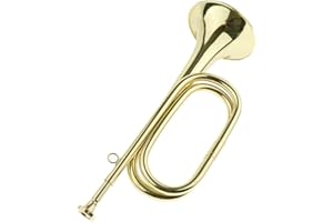 Bugle Trumpet Brass Cavalry Trumpet Mini Orchestra Music Instrument for Students Camping Scouting, Gold