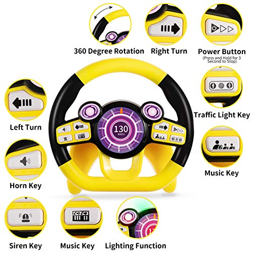 TEMI Baby Toys,Steering Wheel Car Seat Toys with Light and Music