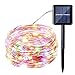 Pobon Solar String Lights Outdoor, 4 Colors Starry Lights 100 Led 33' Waterproof Copper Wire Fairy Ambiance Lighting with 2 Modes for Garden, Patio, Wedding, Christmas Party and Holiday Decoration