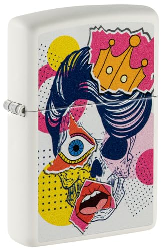 Zippo Encendedor a Prueba de Viento - Modelo Mosaic Skull - Blanco Mate con Color Image - Recargable - Reutilizable - Diseno a Prueba de Viento - Caja de Regalo - Hecho en EEUU