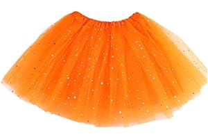 QUNBZOU Girls Non See-Through Tutus 4 Layers Tulle Sequins Stars Trim Ballet Dance Skirt Princess Dress-Up