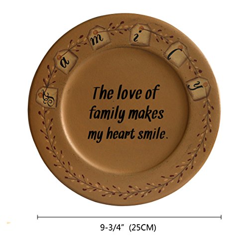CVHOMEDECO. Primitive Country Wood Decorative Plate Round Vintage Display Wooden Family Plate Home Décor Art, 9-3/4 Inch