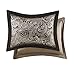 Comfort Spaces Charlize 5 Piece King Size Comforter Set Paisley Jacquard Bedding, Black and Gold