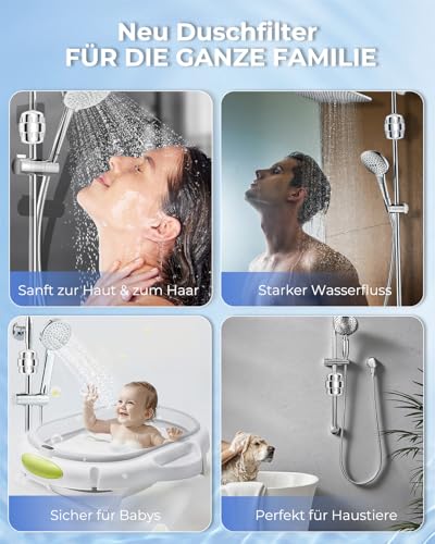 Hard Water Shower Filter, Water Shower Filter with Green Interchangeable Cartridges, Shower Filter to Remove 99% Chlorine, Heavy Metals and Other Deposits, Protects Skin and Hair (2 Pack)
