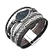 Jenia Women's Leather Cuff Bracelets Boho Bracelet Rope Wrap Bangle Wristband Rhinestone Handmade Jewelry for Kids Ladies Teens Girls Anniversary Gift - Grey