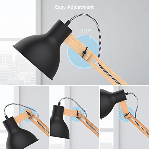 Tomons Wood Floor Lamp, Adjustable Head Reading Light, Nature Rubber Wood, 8W Warm White LED Light, 40W E26 Incandescent Lamp, 57.8" Height Suitable For Living Room, Bedroom, Study Room-FL1001 - Thumbnail 2
