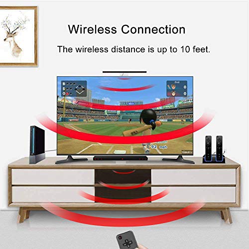 KIMILAR Replacement Wireless Sensor Bar Compatible with Nintendo Wii and Wii U Console, Sensor Signal Receiver Infrared Ray Inductor for Wii with Stable Stand and 4 AAA Batteries(Black)