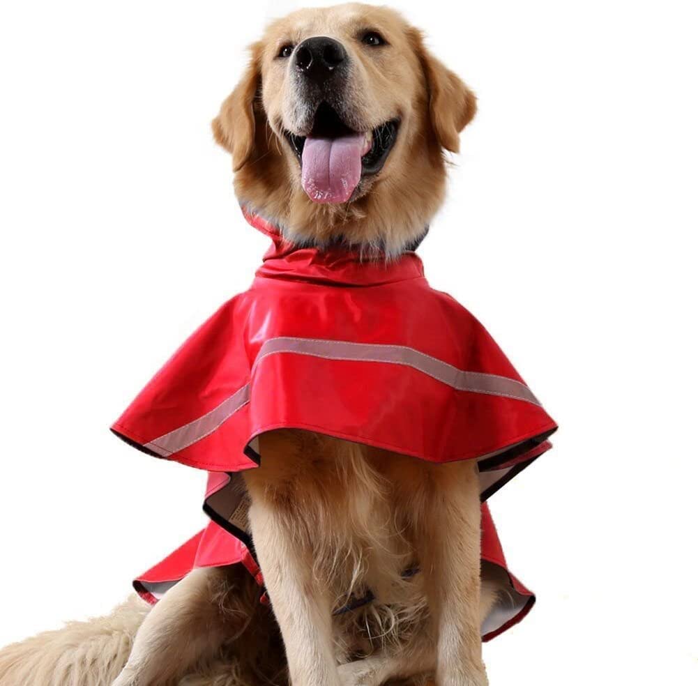 Dog Raincoat Waterproof Hooded Rain Jacket with Leash Hole/Pocket, Reflective Waterproof Rain Coat for Small Medium Large Dog Rain Clothes Poncho (M, Red)