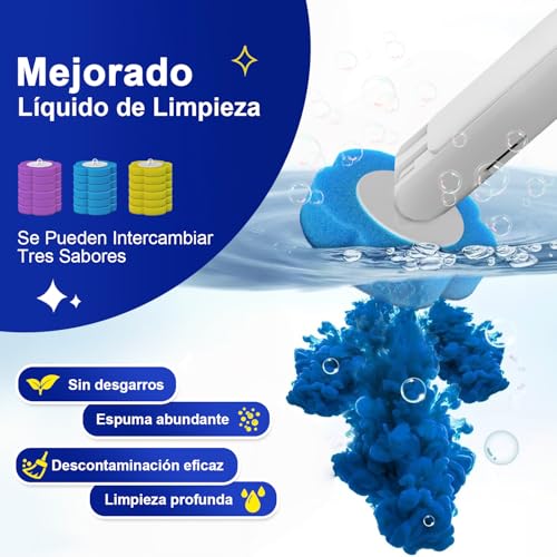 PUROVERO Juego de 48 Pcs Escobilla para Inodoro Desechable, Cepillo para Lavar Baño, 48 Cabezales de Repuesto con 3 Aromas y 1 Estante de Almacenamiento, Apto para Inodoro y Limpieza del Baño