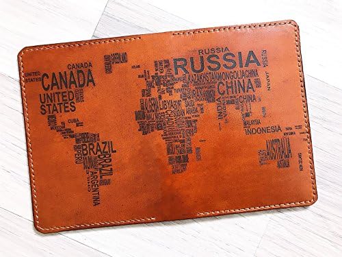 World map text leather handmade passport holder cover wallet Personalized Travel gifts