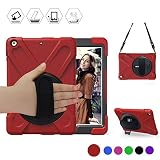 BRAECN New iPad 2017/2018 9.7 inch Case, Heavy Duty Kickstand Shockproof Protective Case Cover for Apple New iPad 9.7 inch (2017/2018 Version) with a Hand Strap/a Shoulder Strap Red/Black
