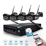 Security System, JOOAN TC-734NVR-4N-AW-1T 1.3MP 4 x 960P IP Cameras 4CH NVR Wireless Security CCTV Surveillance Systems Plug and Play Indoor/Outdoor - With 1TB Hard Drive