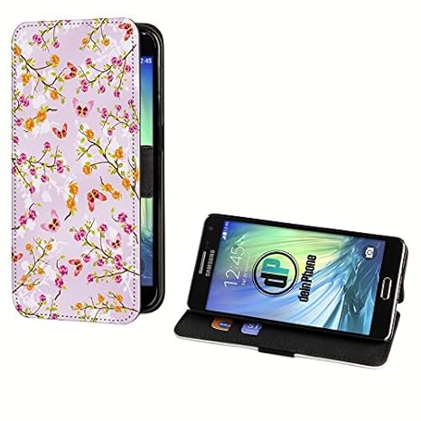 deinPhone Samsung Galaxy A3 (2016) Kunstleder Flip Case Blumen Schmetterlinge Rosa