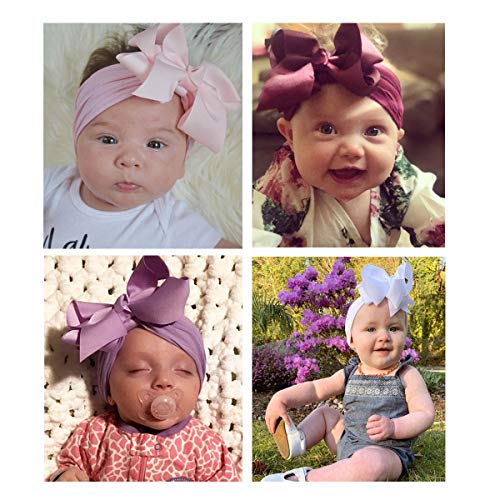 12PCS Baby Girls Grosgrain Ribbon Hair Bows Nylon Headbands 5Inch Big Bow Knotted Soft Nylon Hairbands Turban Head Wrap for Infants Toddlers Newborns Kids