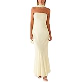 GUCURIN Women Strapless Floral Dress with Sarf Mesh Tube Maxi Dress Summer Cocktail Wedding Guest