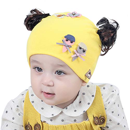 BriStory Newborn Baby Cotton Knitted Hat, Warm Infant Cap Beanie with Cute Wig Flower for 0-12 Months Girls – 3 Pack
