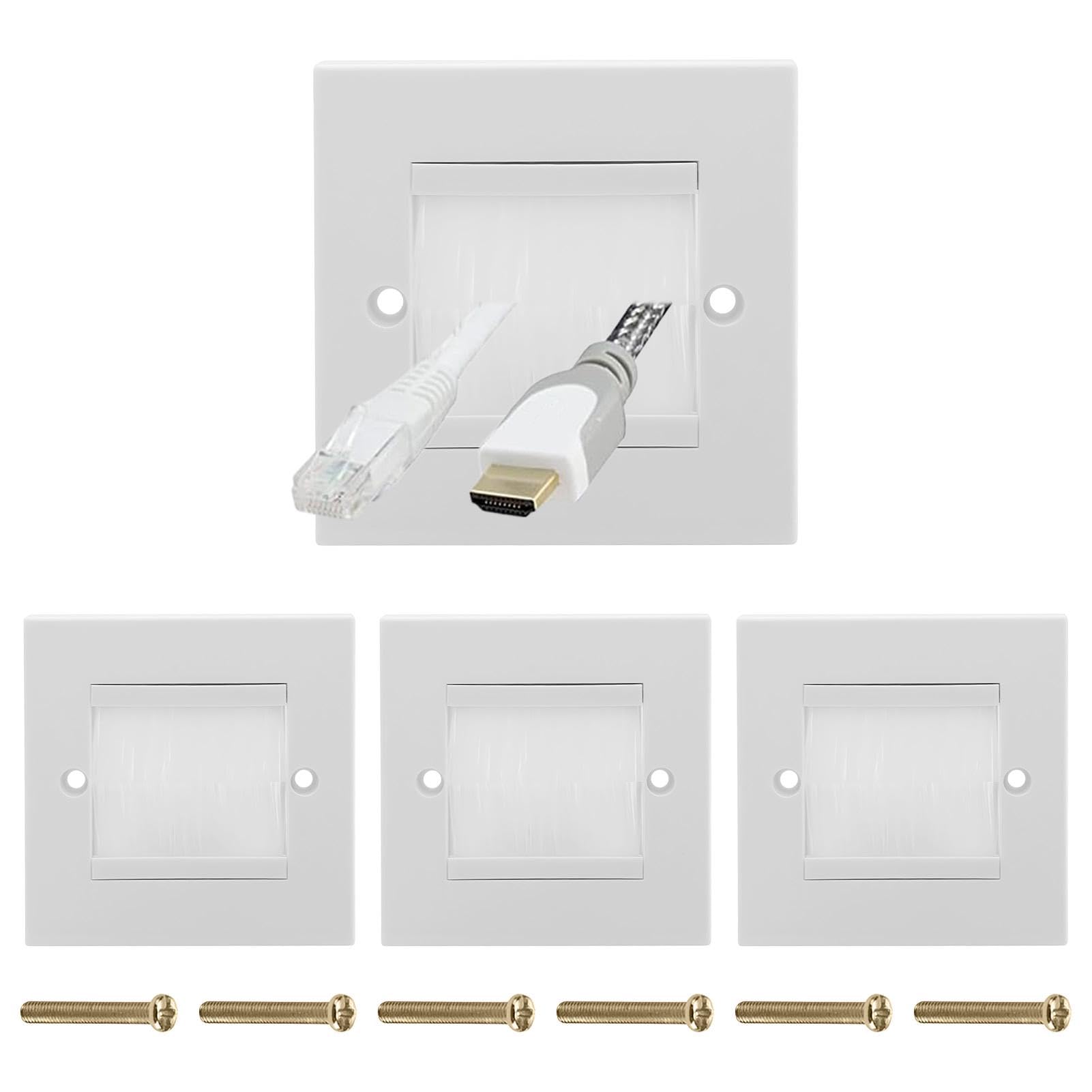 SnugZest 3Pcs White Brush Wall Plate, Durable Cable Management, Compatible with Telephones, Coaxial Cables, Multimedia, Size: 86x86x10mm/3.39x3.39x0.39inch