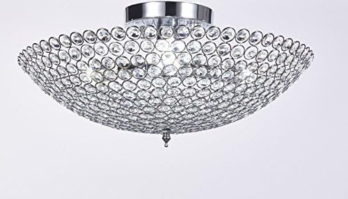 Top Lighting 3-light Bowl-shaped Chrome Finish Metal and Crystal Shade Crystal Chandelier Flush Mount Ceiling Light, 18" wide