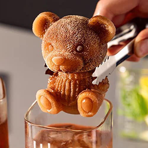 Bear Ice Mold, Cute 3D DIY Pudding Mould，Ice Coffee Juice Cocktail Mould, Ice Cube Trays Mold, Candy Soap Candle Mold, Bear Silicone Molds for Party Cake Decoration(2 PCS) (Small Size)