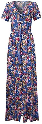 Women's Summer Long V-neck Floral Dress with Short Sleeve F-3 M