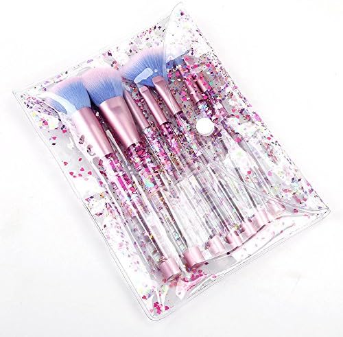 7 PCS Makeup Brushes Set + Bag, Coolifer Liquid Sequins Synthetic Kabuki Foundation Blending Blush Eyeliner Face Powder Makeup Brush Kit Beauty Cosmetic Tools (Pink)
