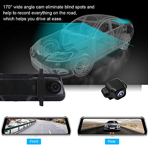 Backup Camera 9.66" Mirror Dash Cam Front Rear Dash Cameras Dual Lens 1080P Video Streaming Rear View Mirror Camera IPS Full Touch Screen Parking Monitor, Night Vision Waterproof - Thumbnail 5