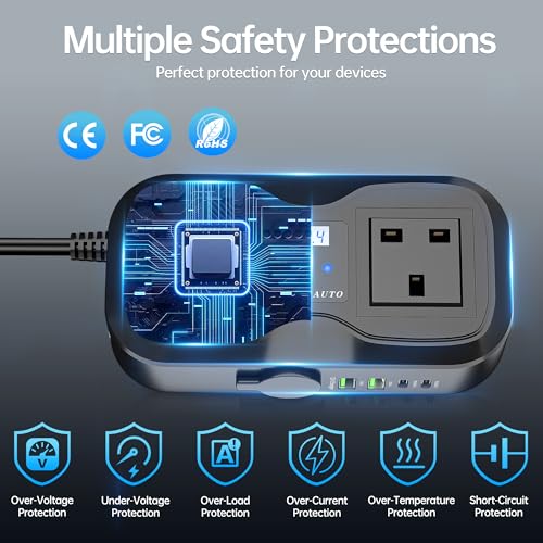 AUCARAUTO 7 in 1 Multi Car Power Inverter 200W 12V to 240V Voltage Converter with LED Voltmeter, 4-Port PD/QC3.0 USB Charge, 3-Pin Sockets and Cigarette Lighter Splitter, USB C Car Charger for Laptop