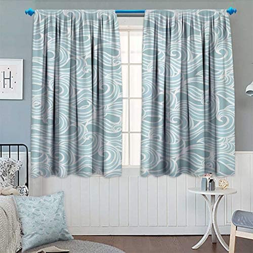 Anhounine Aqua,Blackout Curtain,Abstract Ikat Frame Antique Victorian Style Floral Leaves Details Art Print,Decorative Curtains for Living Room,Seafoam and White,W55 x L45 inch