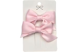 SEVENHEAD Bow Hair Clips Pink 1 Pair 2.16 inch Baby Fully Covered Barrettes Solid Color Grosgrain Ribbon Accessories for Baby