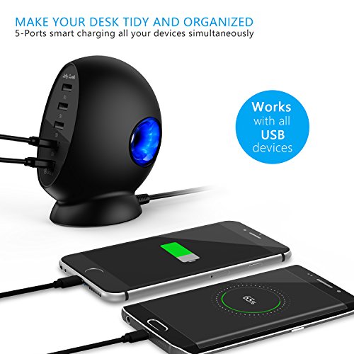 USB Charger, Jelly Comb USB Quick Charger 5Port USB Wall Charger, Desktop Charging Station with