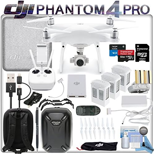DJI Phantom 4 PRO Quadcopter Rugged Bundle: 3 Intelligent Flight Batteries, Range Extenders, Dual Connection iPhone/SmartPhone Cable, PolarPro Landing Gear, 64GB MicroSD Card and more...