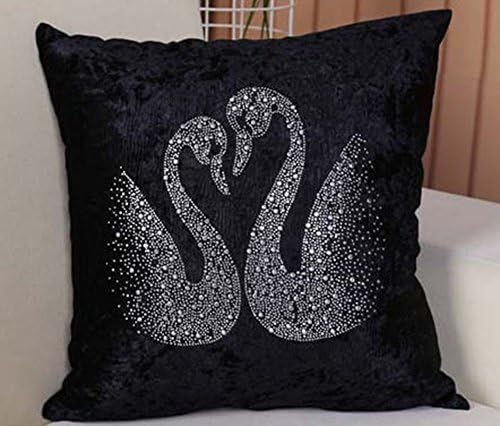 Ukeen Luxury Flannel Hot Drilling Diamante ,Latest Design Swan Pattern Pillow Cover,cushion Cover ,Decorative Pillow Cover (Black, 17''X17'')