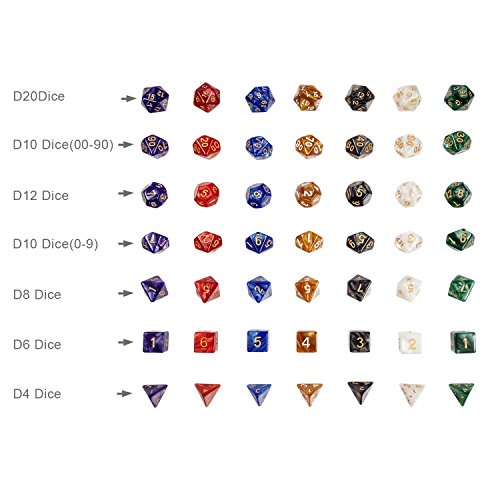 image for DNDND D&D Dice Sets, 7 Full Sets Polyhedral Dice Sets with Drawstring 