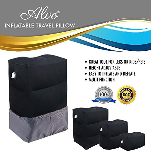 Alvo Inflatable Foot Rest Travel Pillow By Comfy Adjustable InflatingBed For Kids Pets, Air Leak Prevention,Easy To Inflate Design Perfect For Airplane Travel,Office,Camping Bonus Travel Pouch Black