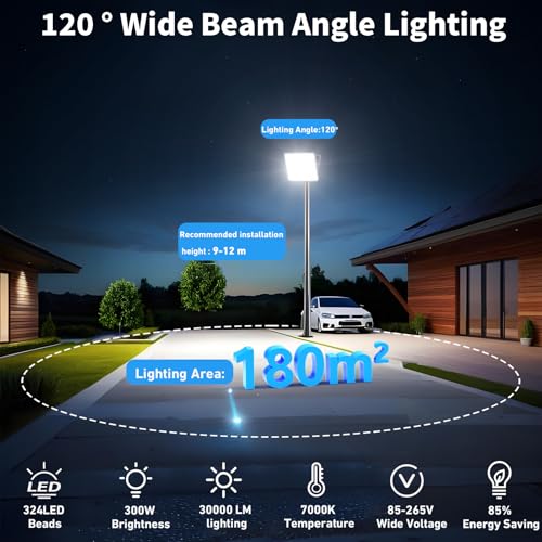 300W Outdoor LED Spotlights – 2 Pieces 30000LM Super Bright Outdoor LED Projector with Transformer, Floodlight Cool White 7000K, IP67 Waterproof Outdoor Light for Garage, Patio, Stadium, Factory