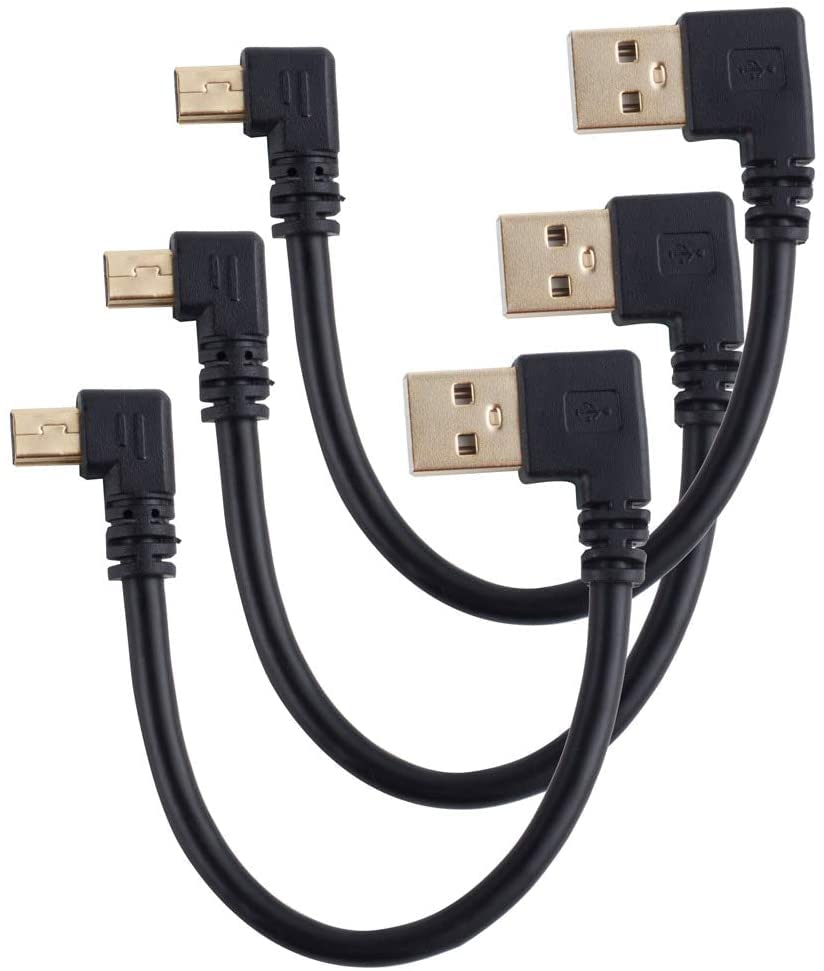 Herfair USB Cable, Right Angled 12cm Gold Plated USB To Mini USB Short Data & Charging Cable (5 Pin, Pack of 3)