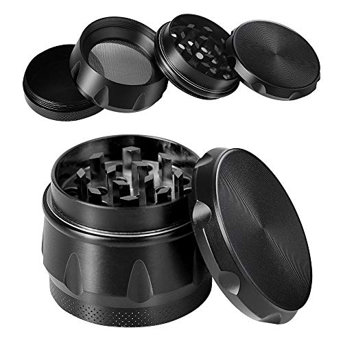 iRainy G2 Pro 2.3 Inch Spice Herb Grinder 4 Pieces with Pollen Catcher (Black)