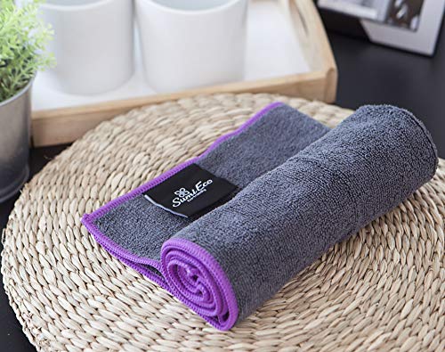 The Perfect Yoga Hand Towel 2SET - Super Soft, Sweat Absorbent, Multicolored Wicking, Non-Slip Bikram Hot Yoga Rug for Pilates Lovers (Hand Towel - Dark Gray | Purple Edge - 2pcs) - Thumbnail 5