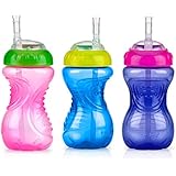 Nuby 3 Piece Girl No-Spill Cup with Flex Straw, 10 Ounce