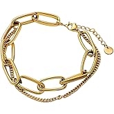 Solza Gold Chain Bracelet for Women – Adjustable Stainless Steel Heart Link Bracelet, Gold-Tone Non-Tarnish Fashion Jewelry