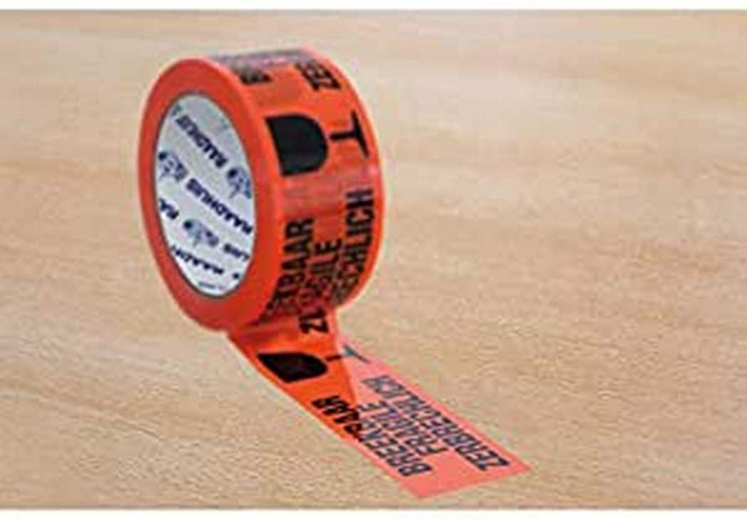 Raadhuis PP Packaging Tape 50 mm x 66 m Orange Black "Breekbaar" 3 Rolls