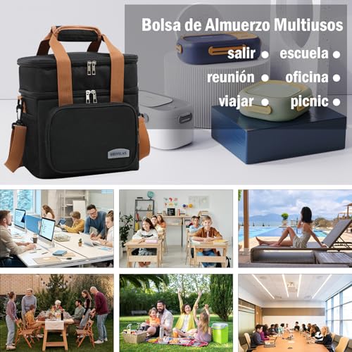KIROGILY Loncheras para Mujer y Hombre, Lonchera Termica de Gran Capacidad de Doble Capa, Bolsa de Almuerzo con Cristales de Hielo, Lunch Bag Reutilizable