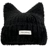Women Winter Y2K Cute Cat Ears Hats Slouchy Plush Knitted Beanie Snow Ski Hat Fuzzy Warm Crochet Skull Cap 2026