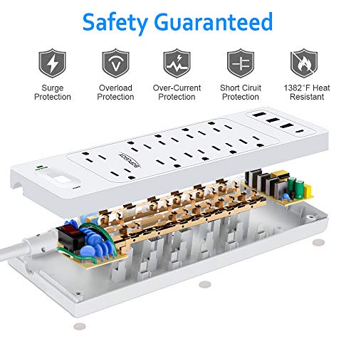 Power Strip Surge Protector, BOPUROY 10 AC Outlets Power Surge