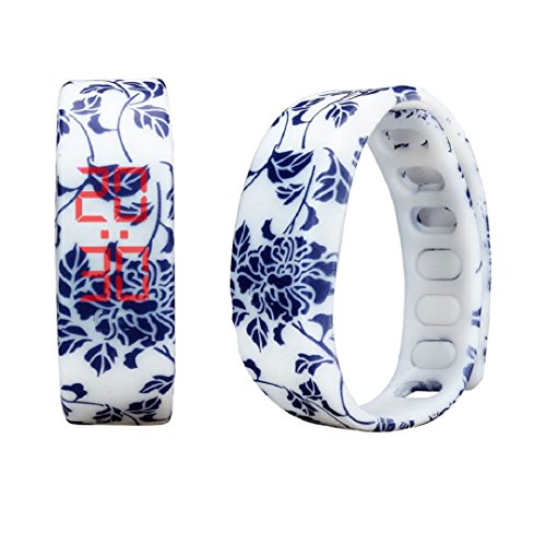 Malltop LED Floral Watch, Unisex Rubber Bracelet Water Resistant Touch Screen Sports Wrist Watch
