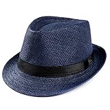 Summer Straw Panama Fedora Hat for Women and Men, Cleanrance! Iuhan Unisex Trilby Gangster Cap Beach Sun Straw Hat Band Sunhat (Navy)