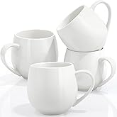 Bgtecho 4 Pack Ceramic Coffee Mugs, 12 oz White Coffee Mugs with Handle, Porcelain Tea Cups, Latte Cups for Tea, Cappuccino, Hot Chocolate, Milk, Dishwasher & Microwave Safe
